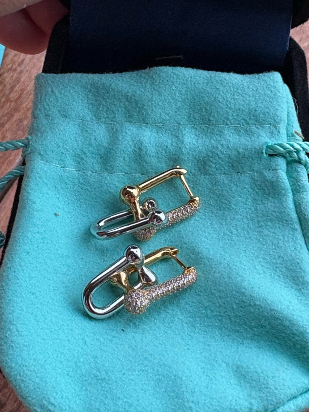 Luxury style Two-Tone Safety Pin Earrings in Turquoise, Gold & Silver